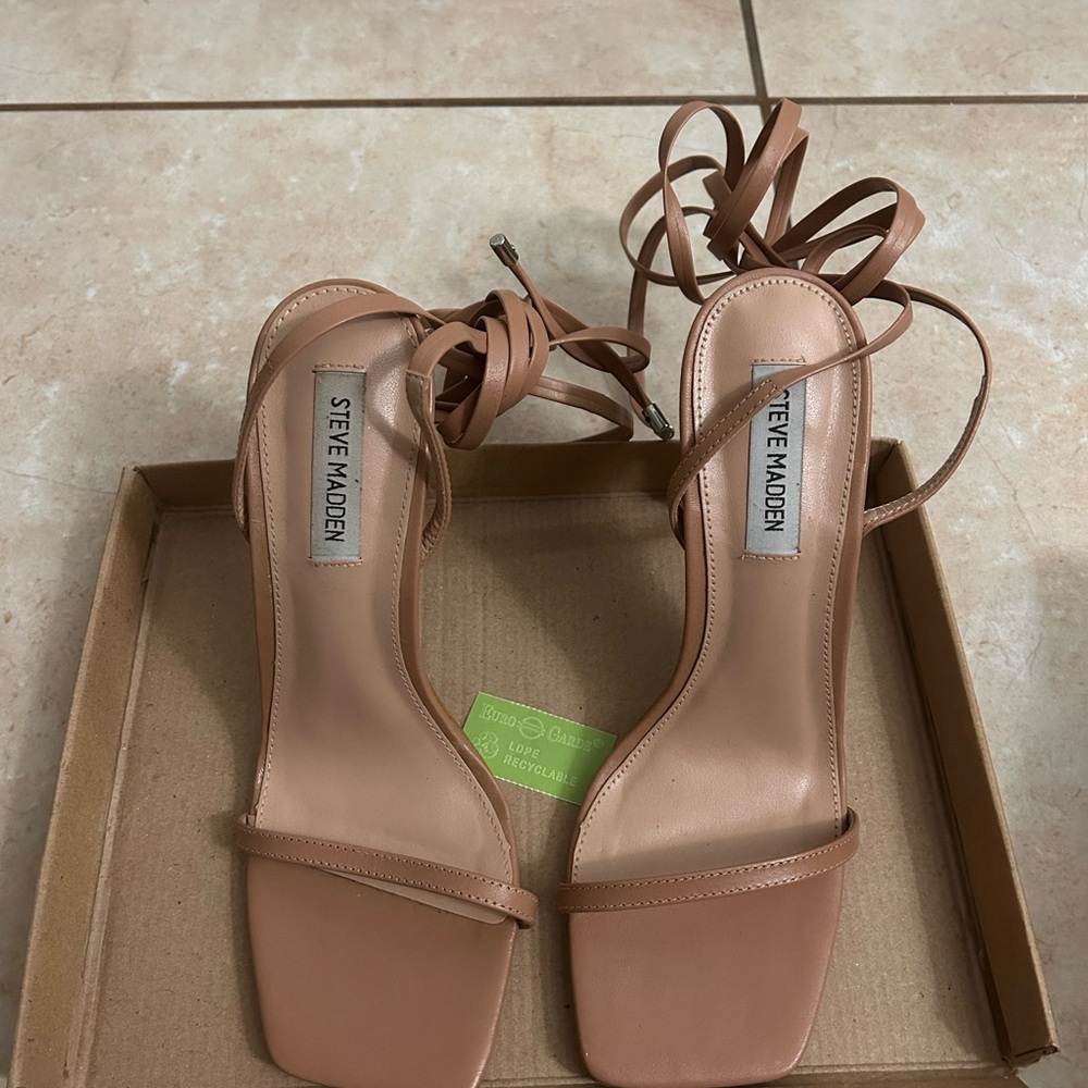 Steve Madden Tan Lace-Up Stiletto Heels